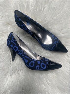 Anne Klein Iflex Royal Blue & Black Animal Print Heels 7.5
